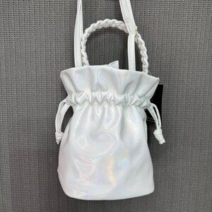 No Boundaries White Bucket Crossbody Bag With Braided Handle & Drawstring